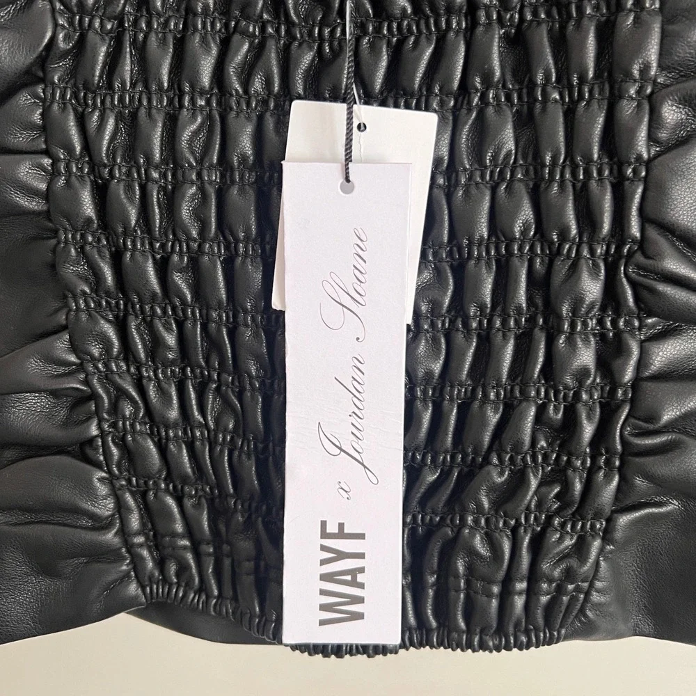 WAYF x Jourdan Sloane‎ Black Faux Leather Ruched Cami Tank Top